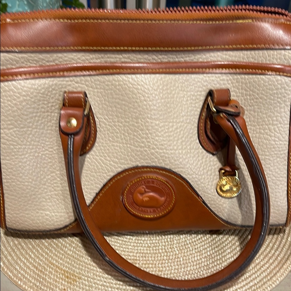 Dooney & Bourke Cream and Brown Satchel with Pebbled Leather